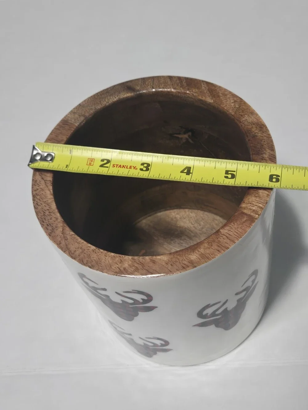 Farmhouse utensil holder, wooden red and black buffalo check deer print kitchen